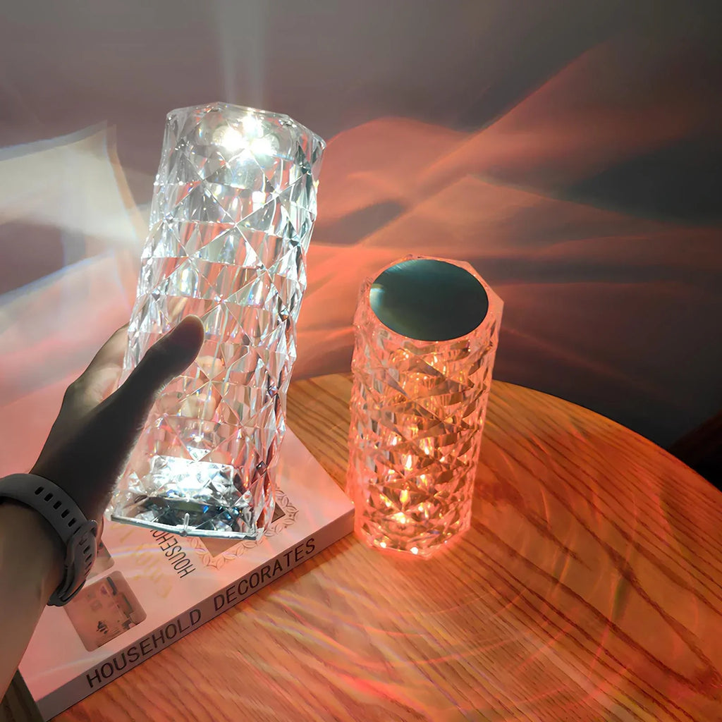 Acrylic Crystal Table Lamp — Sixteen Color Modes, Cordless Design, USB-C Rechargeable