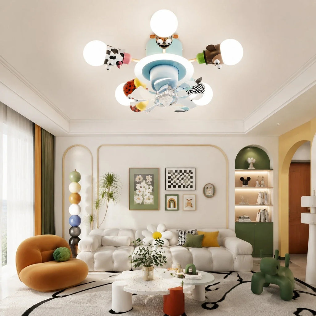 Stropní ventilátor se světlem Full-Spectrum a motivy zvířat pro děti | Esilora