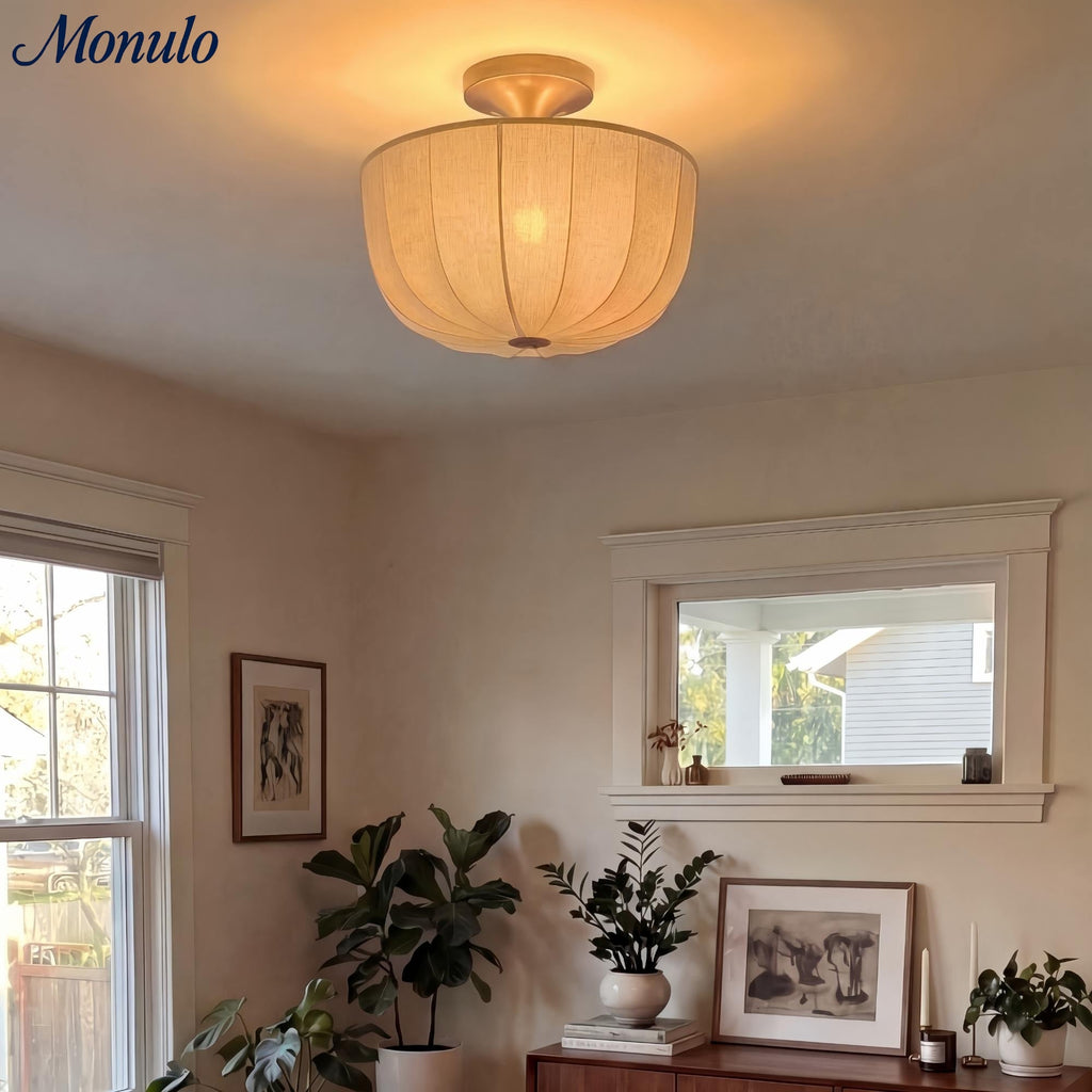 Loomis Satin Linen Flush Pendant Light – Contemporary Style Ceiling Light for Living Rooms and Entryways | Esilora