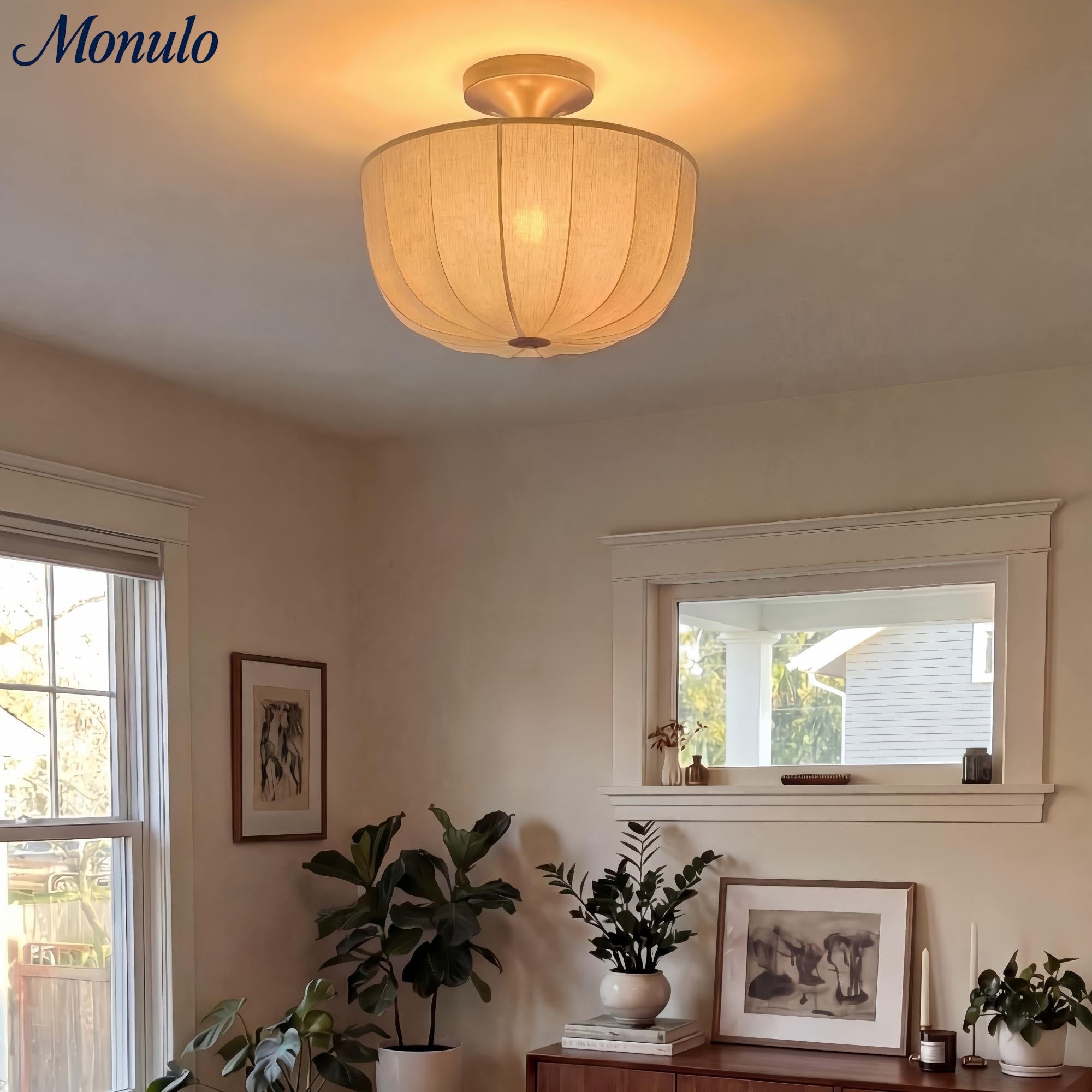 Loomis Satin Linen Flush Pendant Light – Contemporary Style Ceiling Light for Living Rooms and Entryways | Esilora