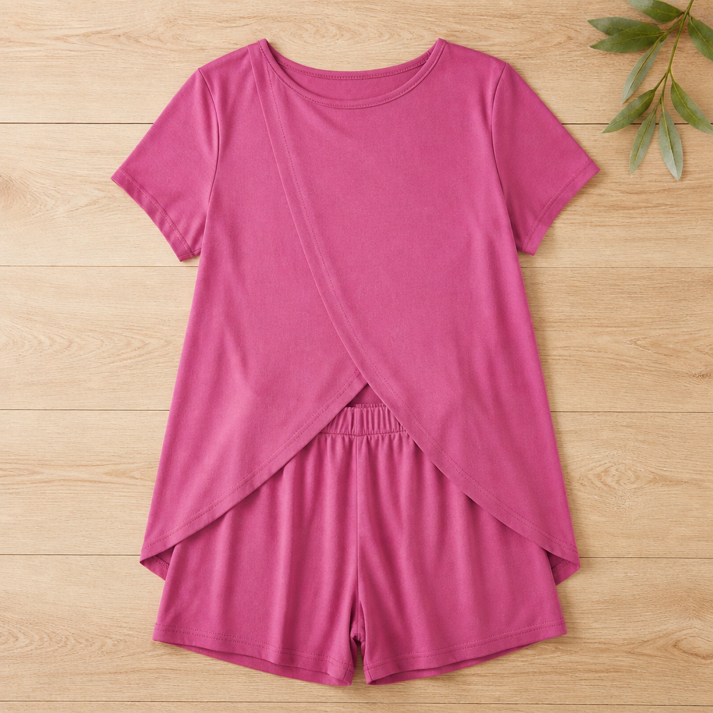 SolaraEase – Relaxed Tulip-Hem Top & Shorts Summer Set - Esilora