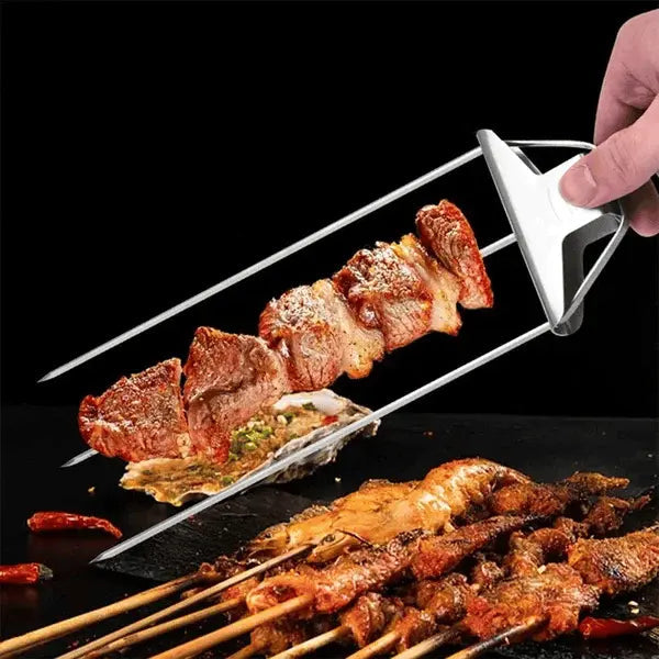 Nerezová jehla na BBQ | Dvouzubé provedení | Posuvná škrabka pro snadné čištění | SpießPro – Esilora