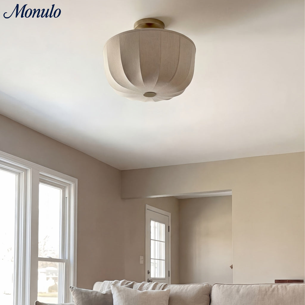 Loomis Satin Linen Flush Pendant Light – Contemporary Style Ceiling Light for Living Rooms and Entryways | Esilora