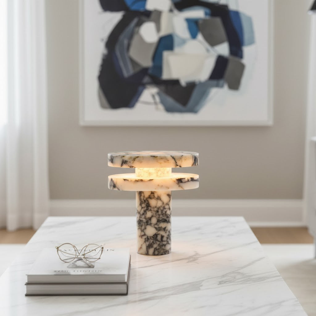 Modern Sculptural Table Lamp with Cylindrical Base Design for Bedroom Bedside and Living Room Use | Esilora