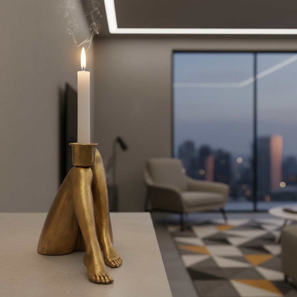 Bougeoir décoratif Kickra avec base sculpturale à pieds dorés - Décoration pour salle à manger et salon | Esilora