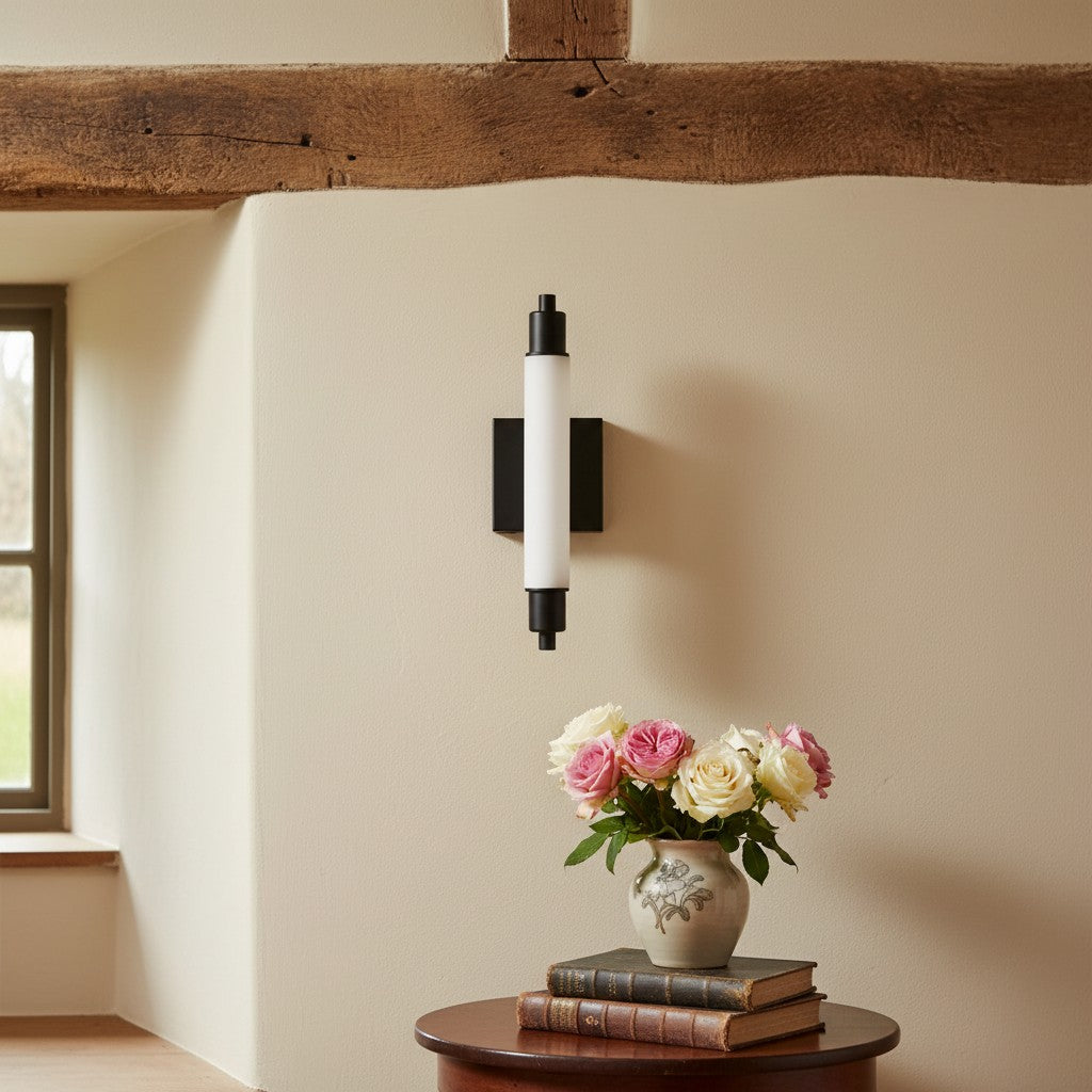 Ornato Luxe Modern Vanity Sconce - Art Deco Wall Light with Cylinder Shade | Esilora