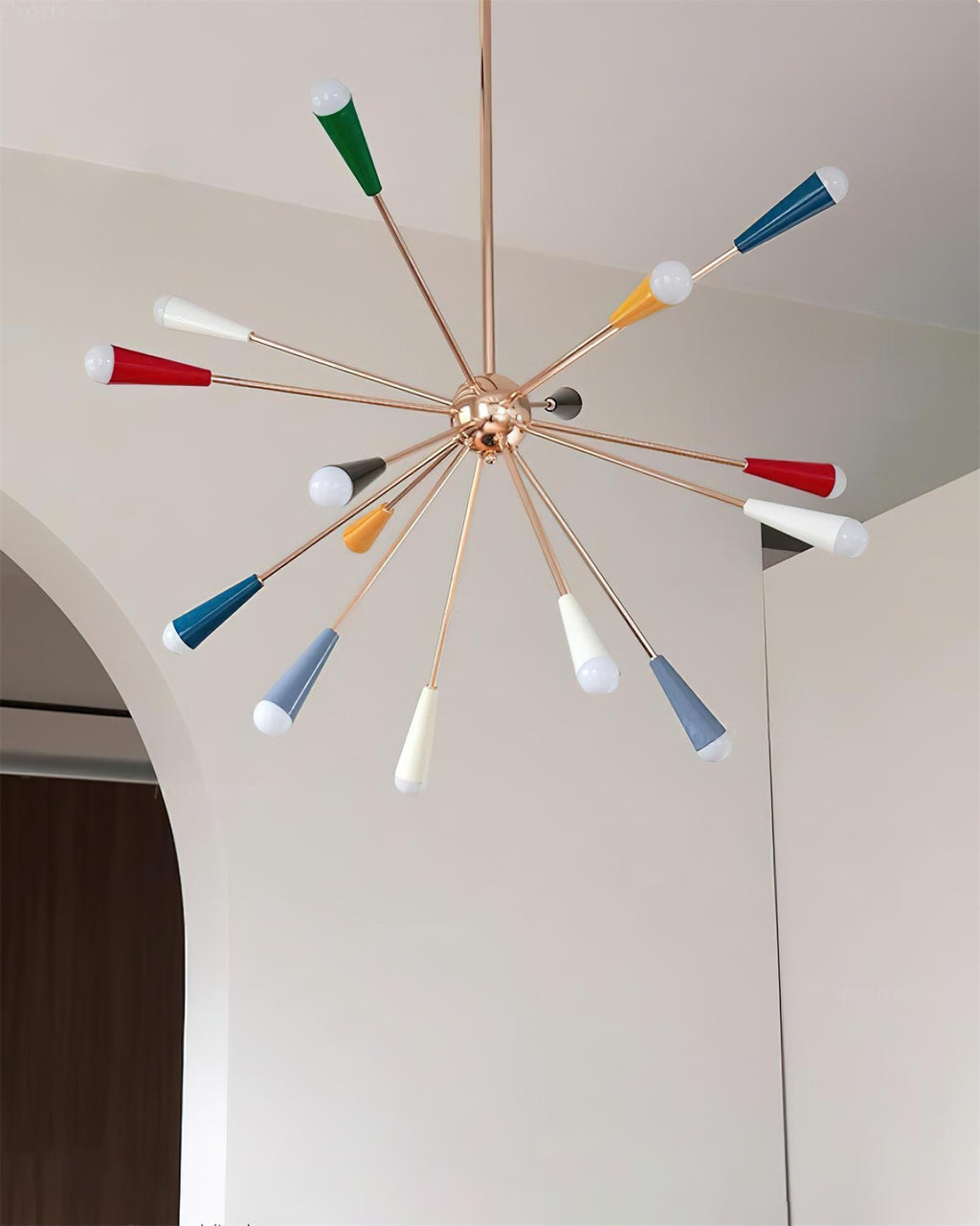 Ivoran Fireworks Chandelier - Gold Metal Sputnik Cone Shade Mid Century Light for Dining Room | Esilora