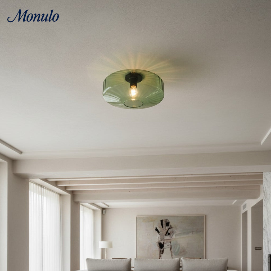 Verdoma Vintage Multi Color Rippling Glass Flush Mount Ceiling Light - Retro Decorative Ceiling Lamp for Kitchen or Hallway | Esilora