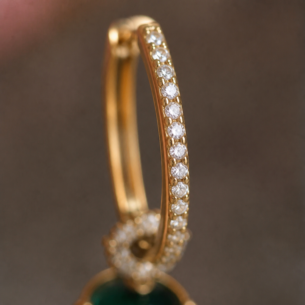 SolaraLuxe – Pavé Gold Hoop Earrings with Emerald Crystal Drop - Esilora