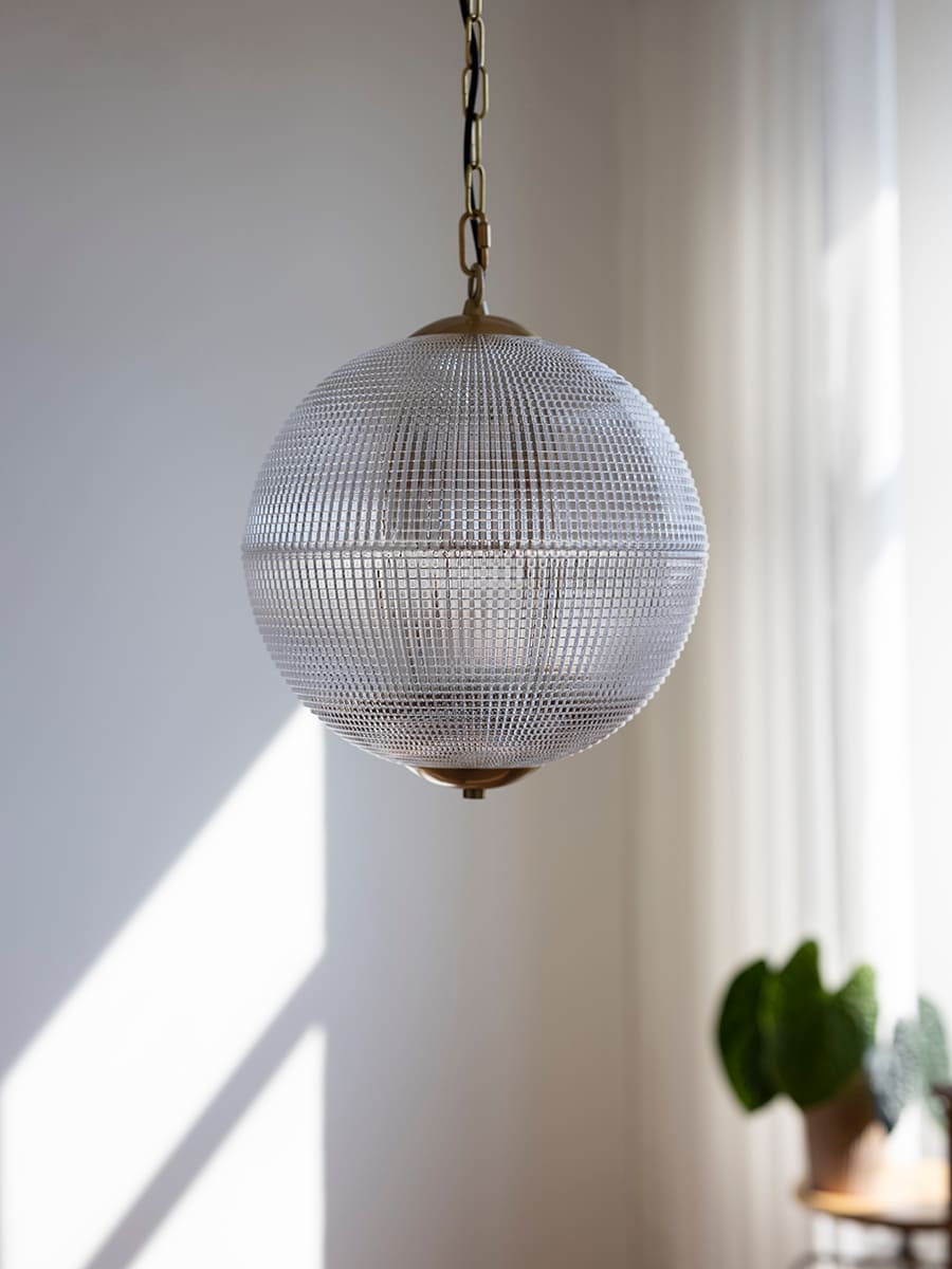 Lampada a sospensione Globe in vetro scanalato – Lampada da soffitto Globe vintage | Esilora