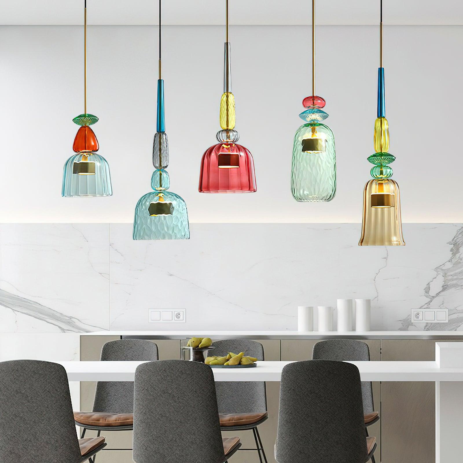 Hand Blown Glass Pendant Lamp - Colorful Candy Iron Mixed Color Indoor | Esilora