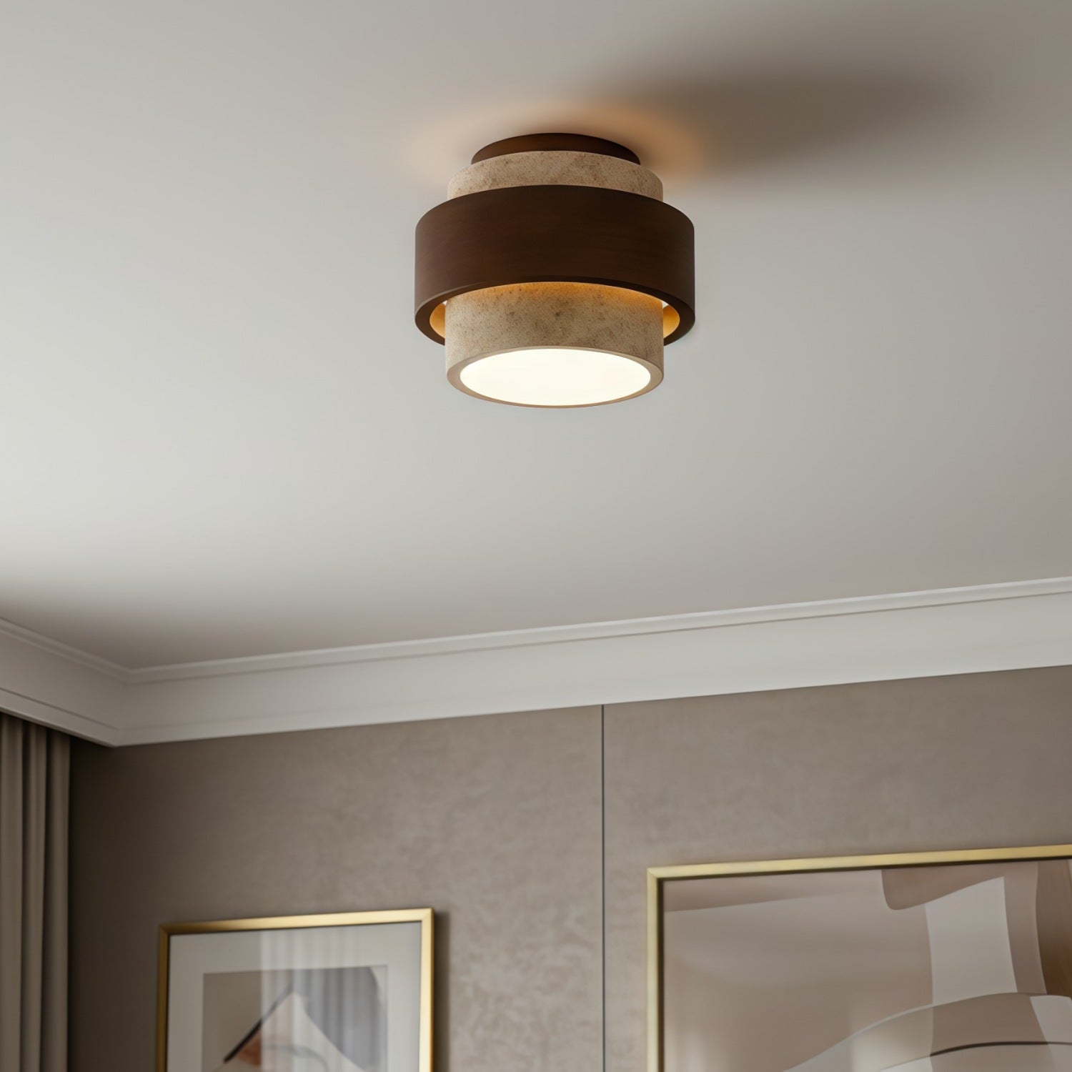 MokuStone Wabi Sabi Travertine Ceiling Lamp - Textured Stone Flush Mount Lighting for Home | Esilora