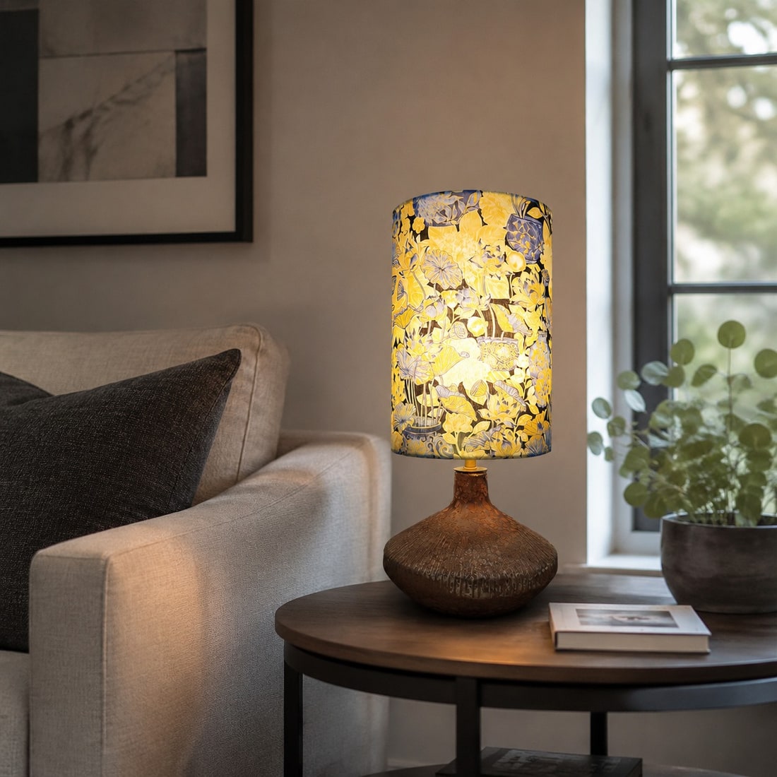 Liberty-Style Fabric Shade Ceramic Table Lamp for Bedside Ambient Lighting | Esilora