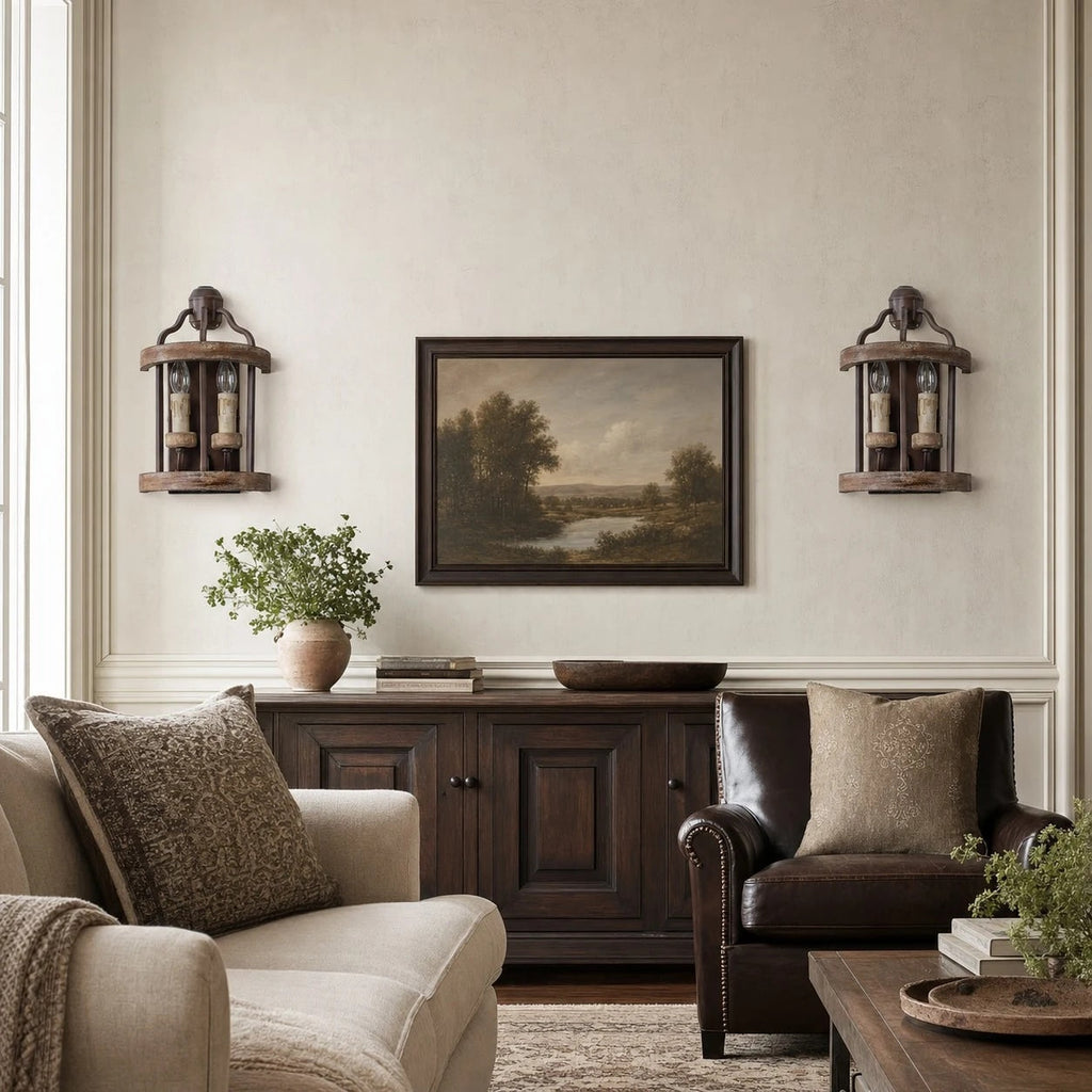 Rustic Wood and Iron Wall Sconce | Esilora