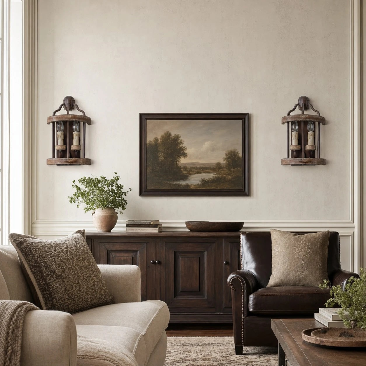 Rustic Wood and Iron Wall Sconce | Esilora