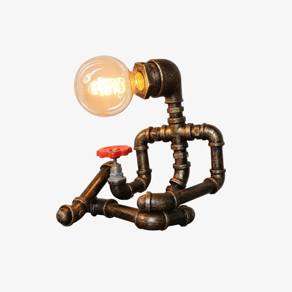 Vintage Industrial Pipe Character Table Lamp for Bedside Desk and Living Room Accent Decor | Esilora