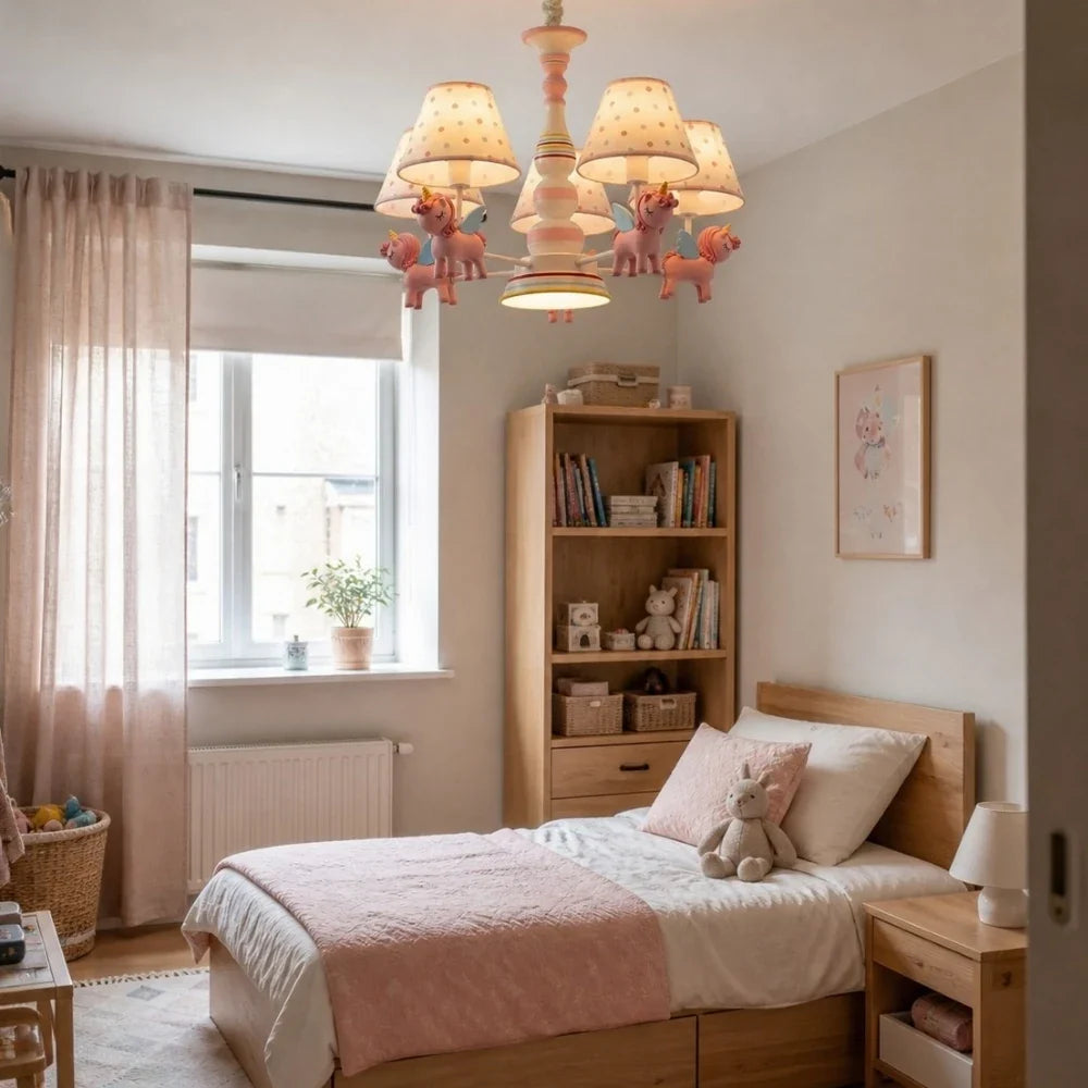 Lustre pour chambre d’enfant avec abat-jour en tissu, pour chambre, salle de jeux et nursery | Esilora