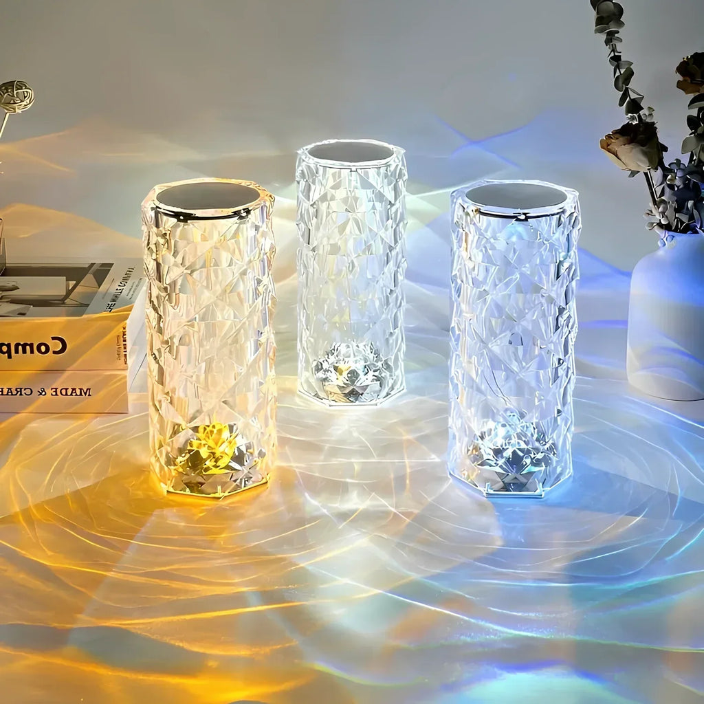 Acrylic Crystal Table Lamp — Sixteen Color Modes, Cordless Design, USB-C Rechargeable