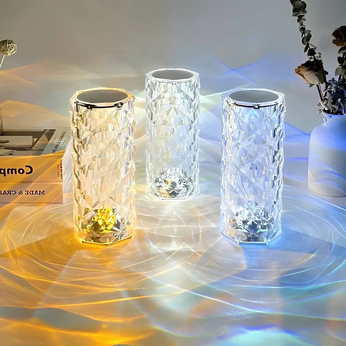 Acrylic Crystal Table Lamp — Sixteen Color Modes, Cordless Design, USB-C Rechargeable