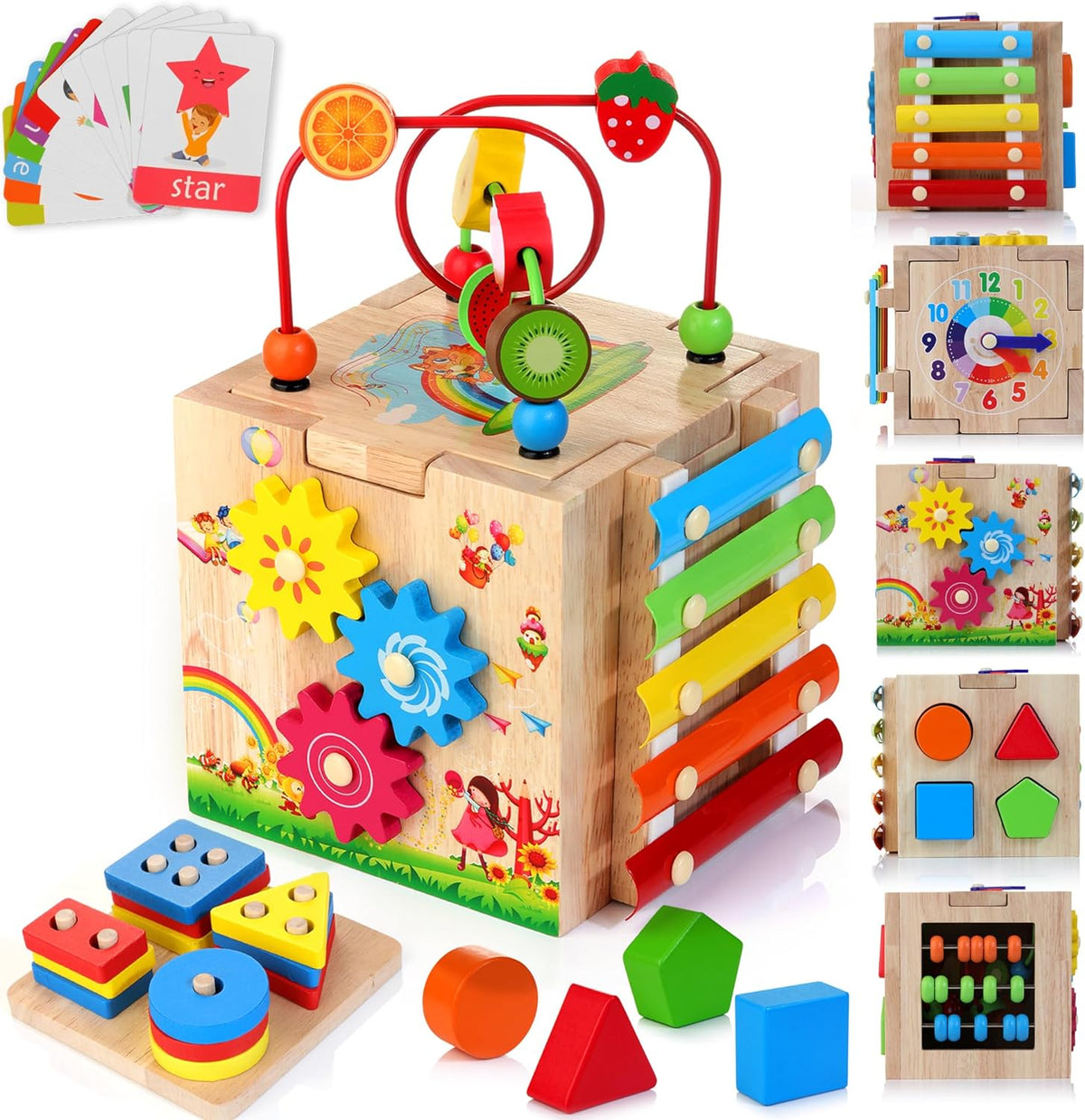 Cube de jeu Montessori en bois 8 en 1 — Jouet éducatif, dès 18 mois