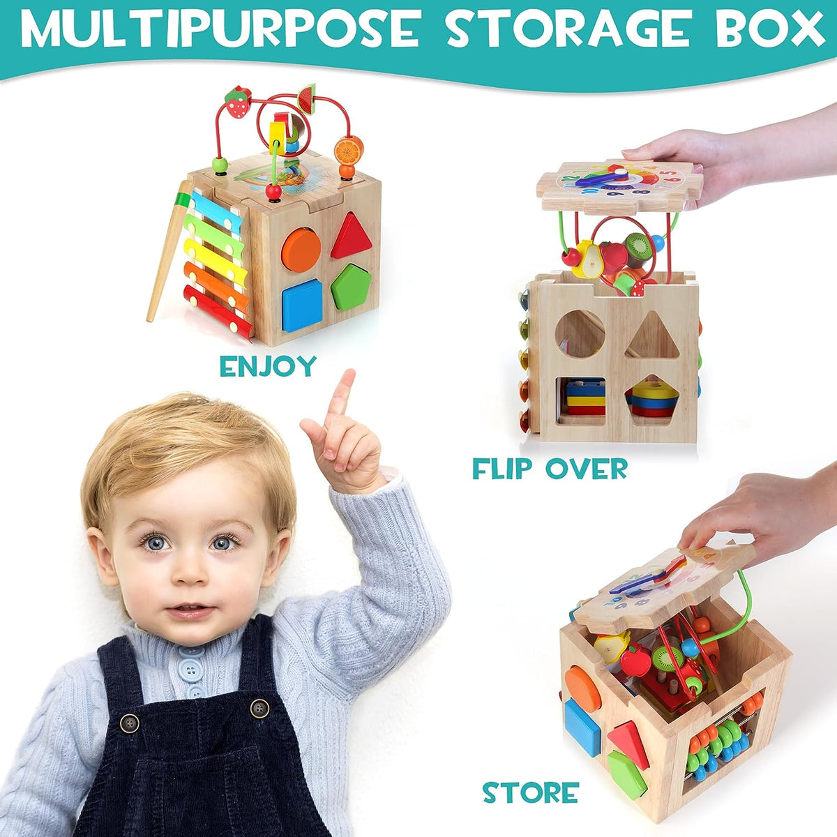 Cube de jeu Montessori en bois 8 en 1 — Jouet éducatif, dès 18 mois