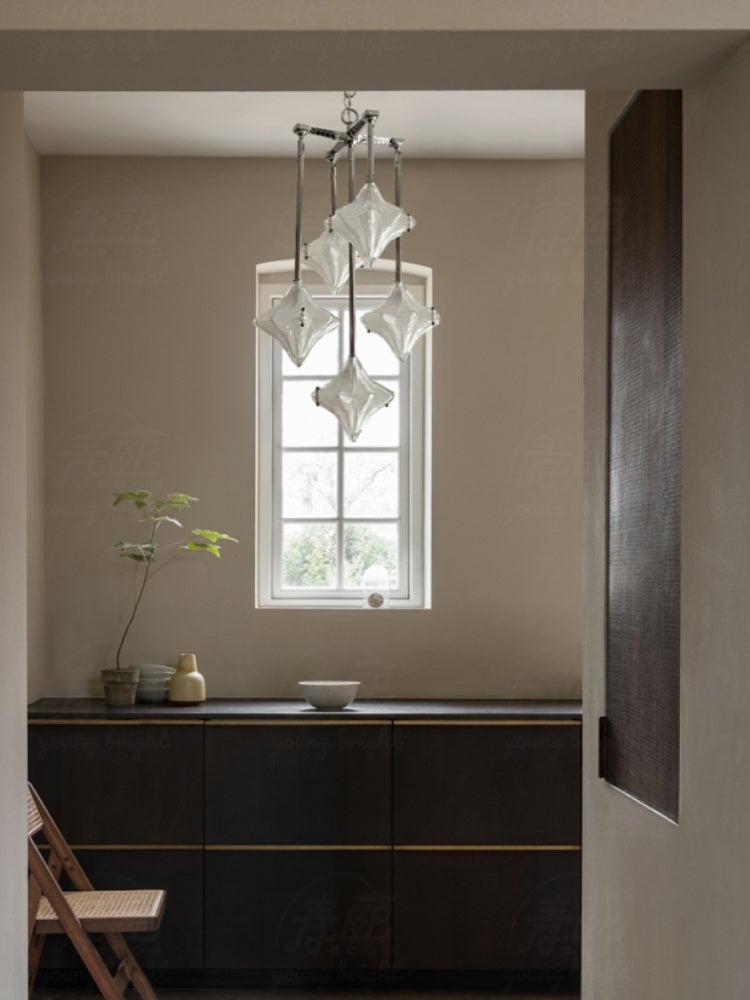 Art Deco Star Chandelier – Frosted Glass Deco Fixture for Dining Room – Astris Vega | Esilora