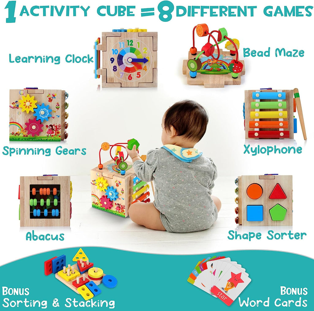Cube de jeu Montessori en bois 8 en 1 — Jouet éducatif, dès 18 mois
