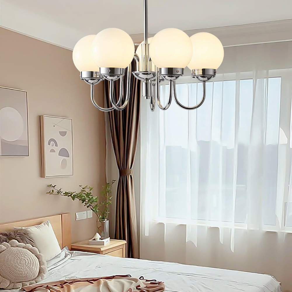 Javina Glass Cluster Chandelier - Iron Rounded Globe Modern Fixture for Dining Room and Living Rooms | Esilora
