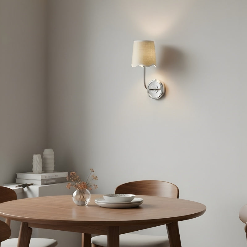 Glissum Modern Curved Metal Wall Lamp with Soft Fabric Shade for Living Room and Hallway | Esilora