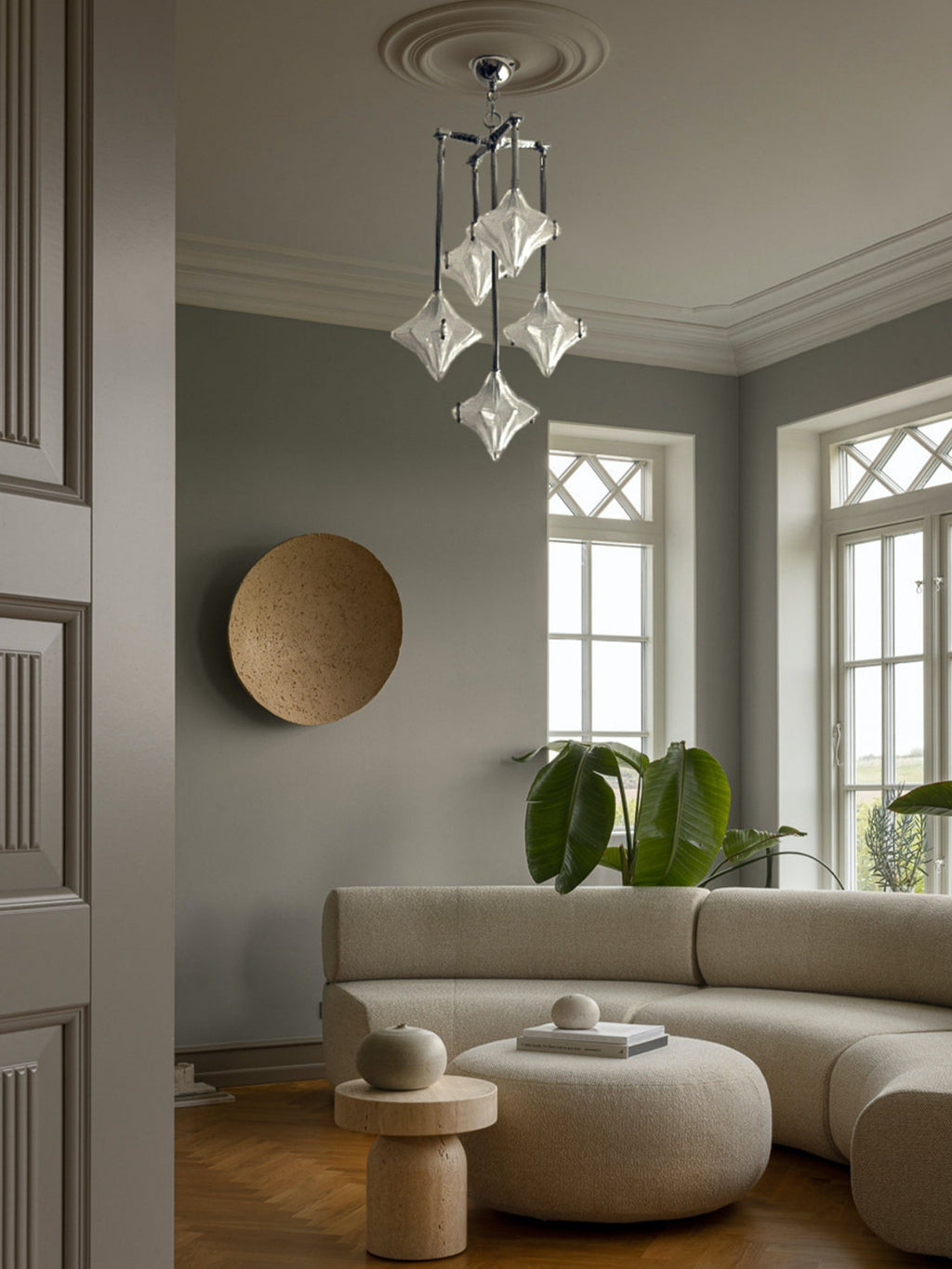 Art Deco Star Chandelier – Frosted Glass Deco Fixture for Dining Room – Astris Vega | Esilora