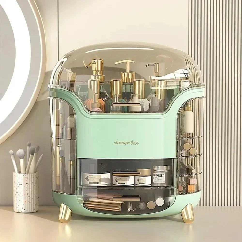 Organiseur de bijoux et de cosmétiques de bureau LuminaView avec grande capacité, boîte anti-poussière