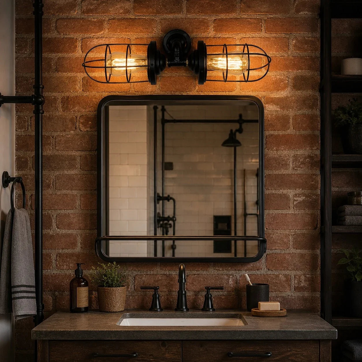 Industrial Cage Wall Sconce Light, Vintage Metal Wall Fixture for Hallways, Vanity, Bar and Bedroom | Esilora