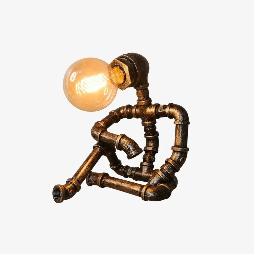 Vintage Industrial Pipe Character Table Lamp for Bedside Desk and Living Room Accent Decor | Esilora