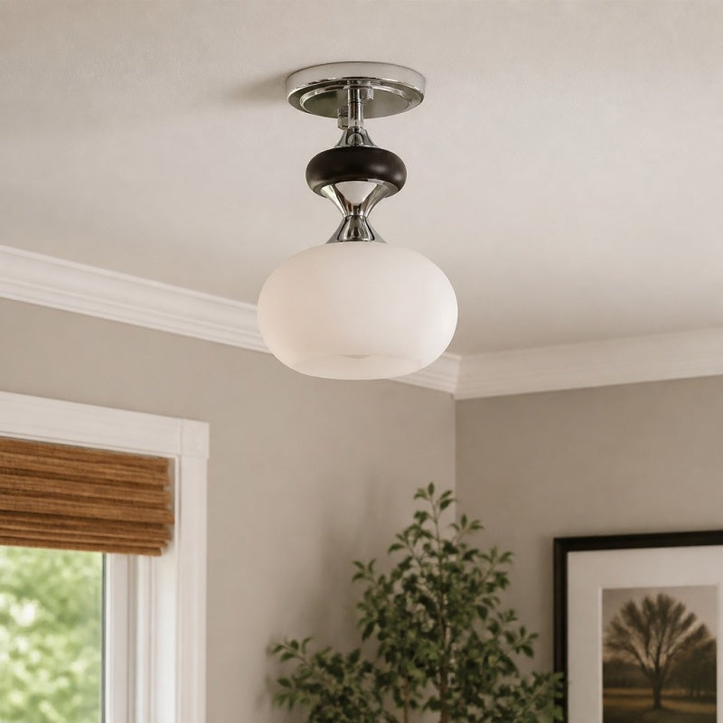 Javina taklampe med delvis innfelt montering – moderne armatur i metall, glass og tre fra midten av århundret for entré og kjøkken | Esilora