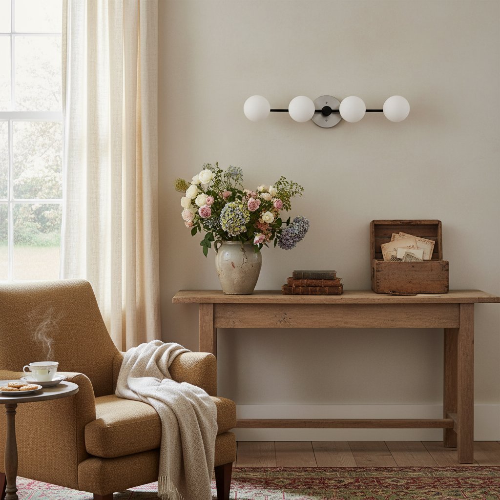 Lampada da parete Glorica Glass in metallo minimalista con barra e globo per toeletta — Lampada a globo da parete per spogliatoio e bagno | Esilora