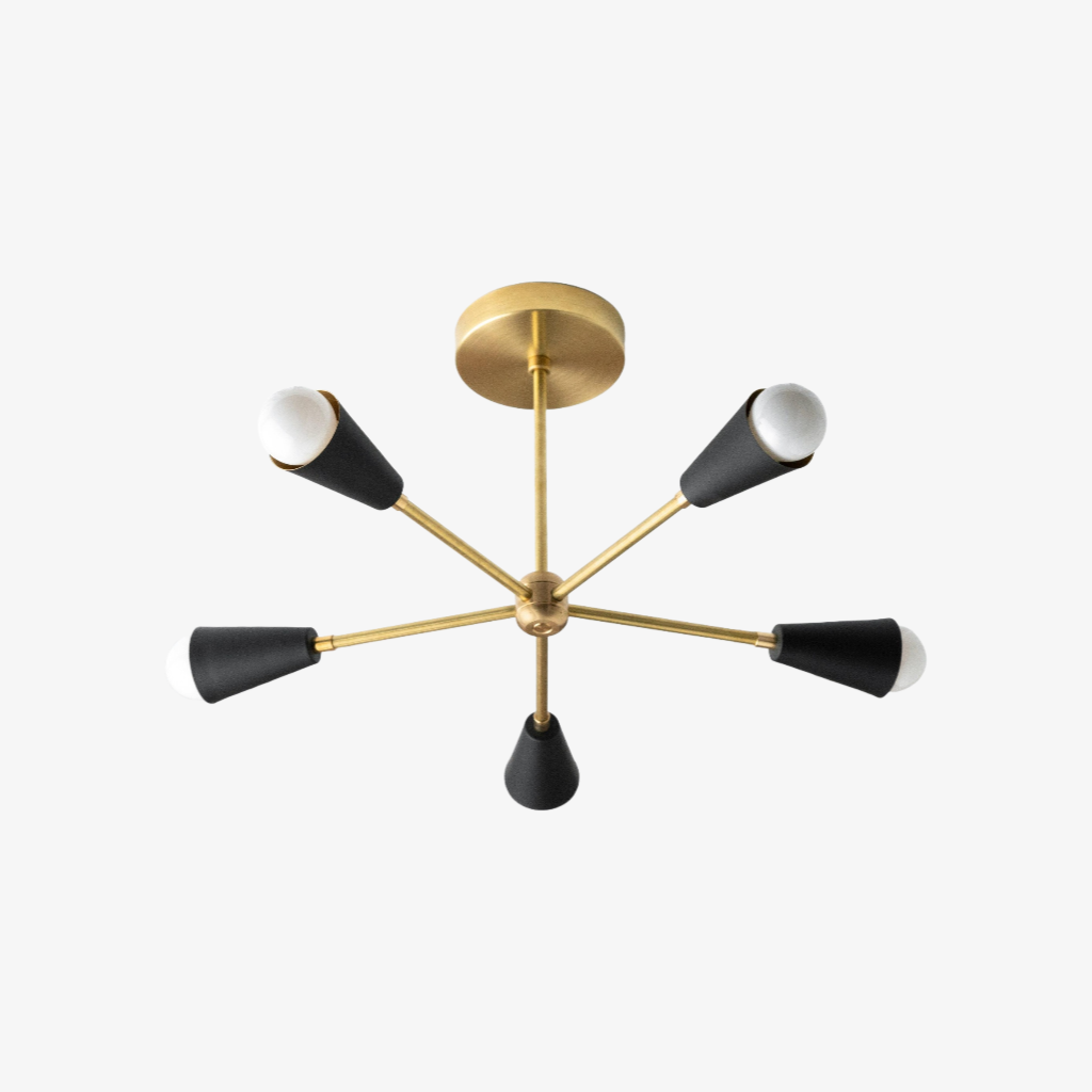 Pyralis Cone Semi Flush Brass Chandelier - Gold Modern Sputnik Light Fixture | Esilora