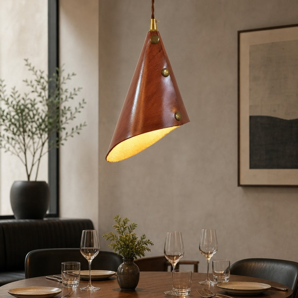 Leather Cone Pendant Lamp | Esilora