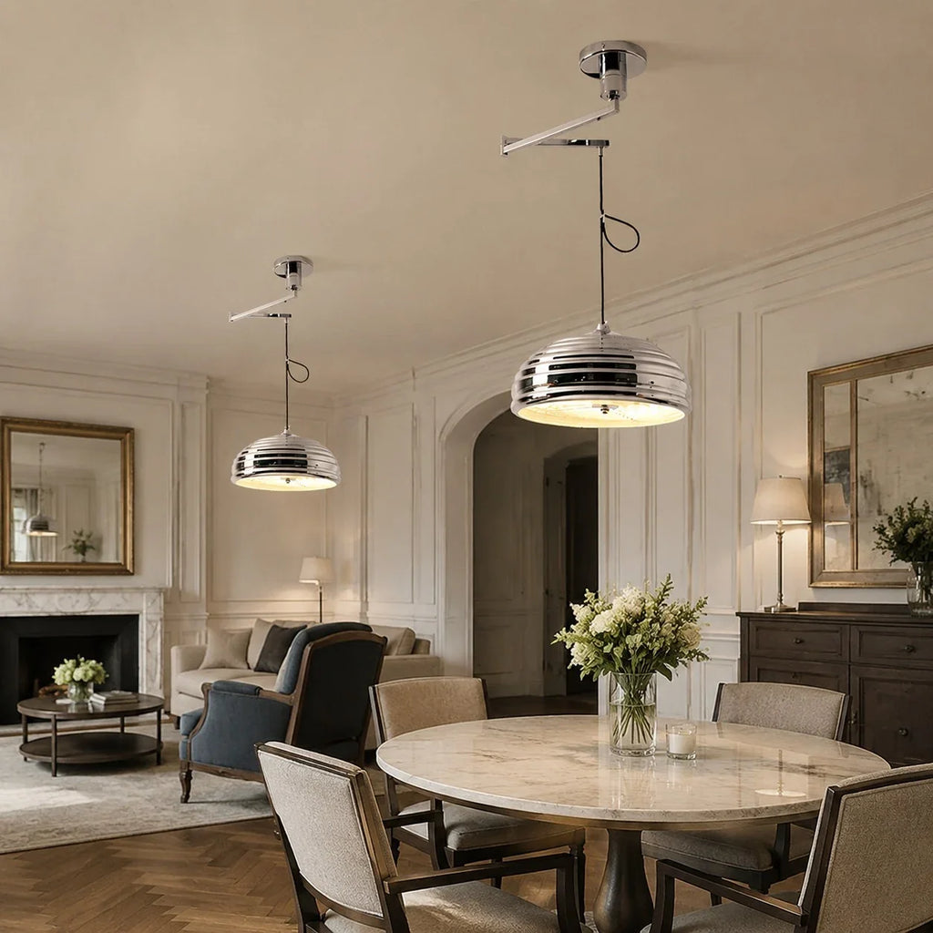 Industrielle Bauhaus-Pendelleuchte mit verstellbarem Arm in poliertem Chrom | Esilora