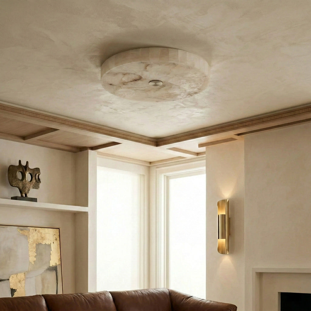 AlbaSphere Modern Round Ultra Thin Ceiling Lamp - Alabaster Contemporary Home Lighting | Esilora