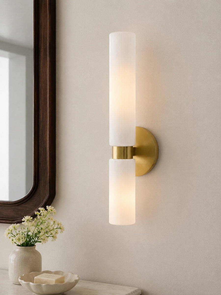 Rivora Ribbed Glass Tube Double Wall Lamp – Contemporary Wall Lighting for Entryway | Esilora