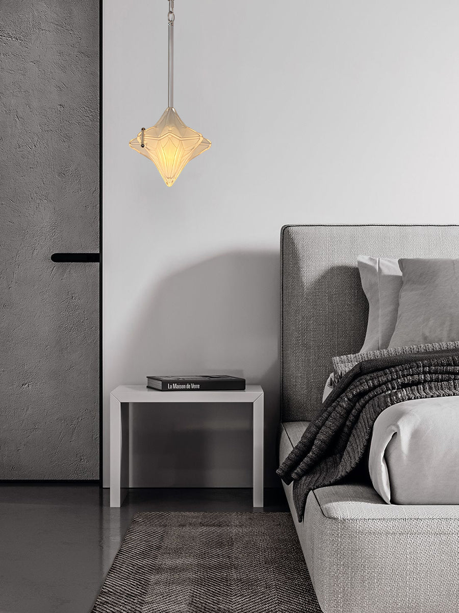 Art Deco Star Pendant Light - Frosted Glass Pendant with Geometric Style - Astris Elara | Esilora