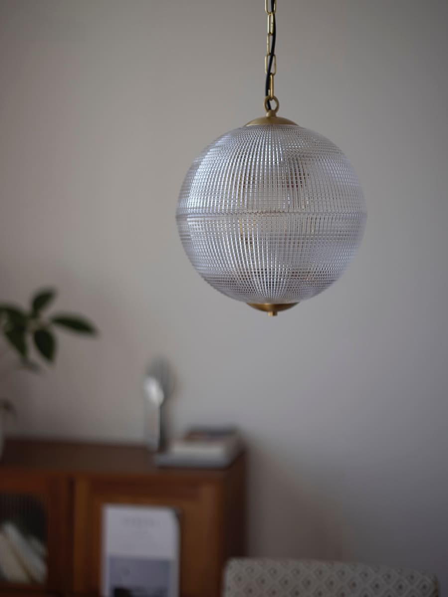 Lampada a sospensione Globe in vetro scanalato – Lampada da soffitto Globe vintage | Esilora