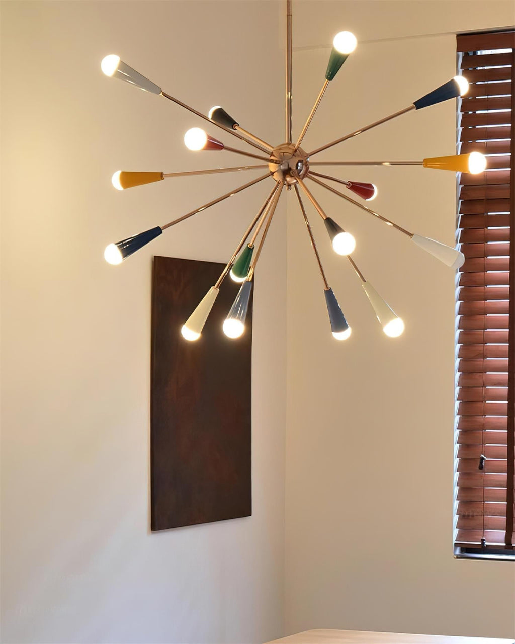 Ivoran Fireworks Chandelier - Gold Metal Sputnik Cone Shade Mid Century Light for Dining Room | Esilora