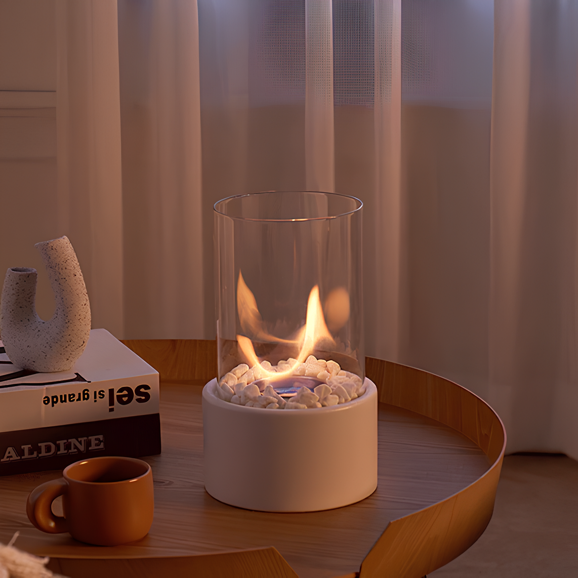 Moderne glazen metalen tafelvuurkorf - decoratieve brander