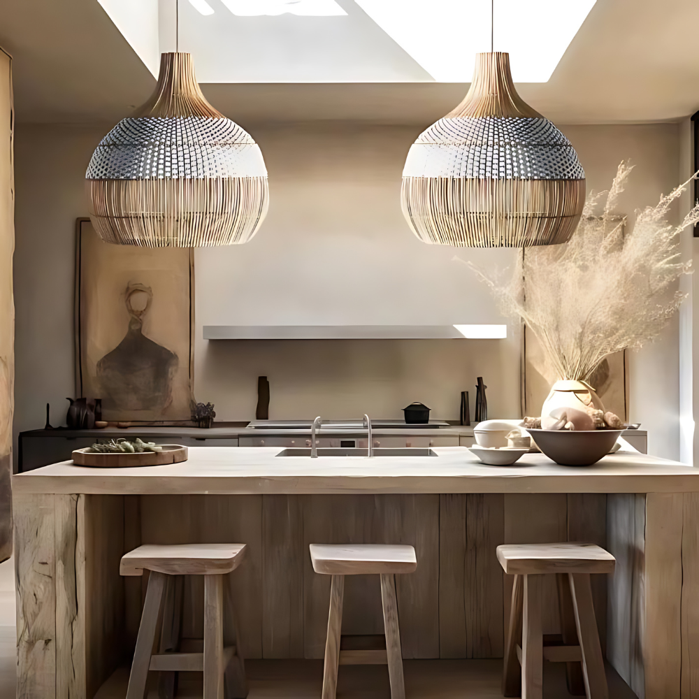 Breezy White Elegance Natural Rattan Pendant Light | Esilora