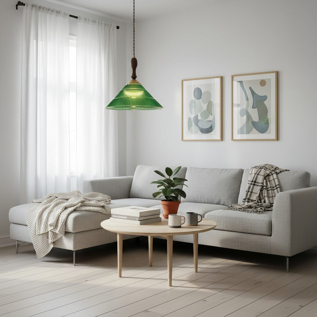 Elunaris Vintage Trumpet Shape Pendant Light with Green Glass Shade for Dining Room | Esilora