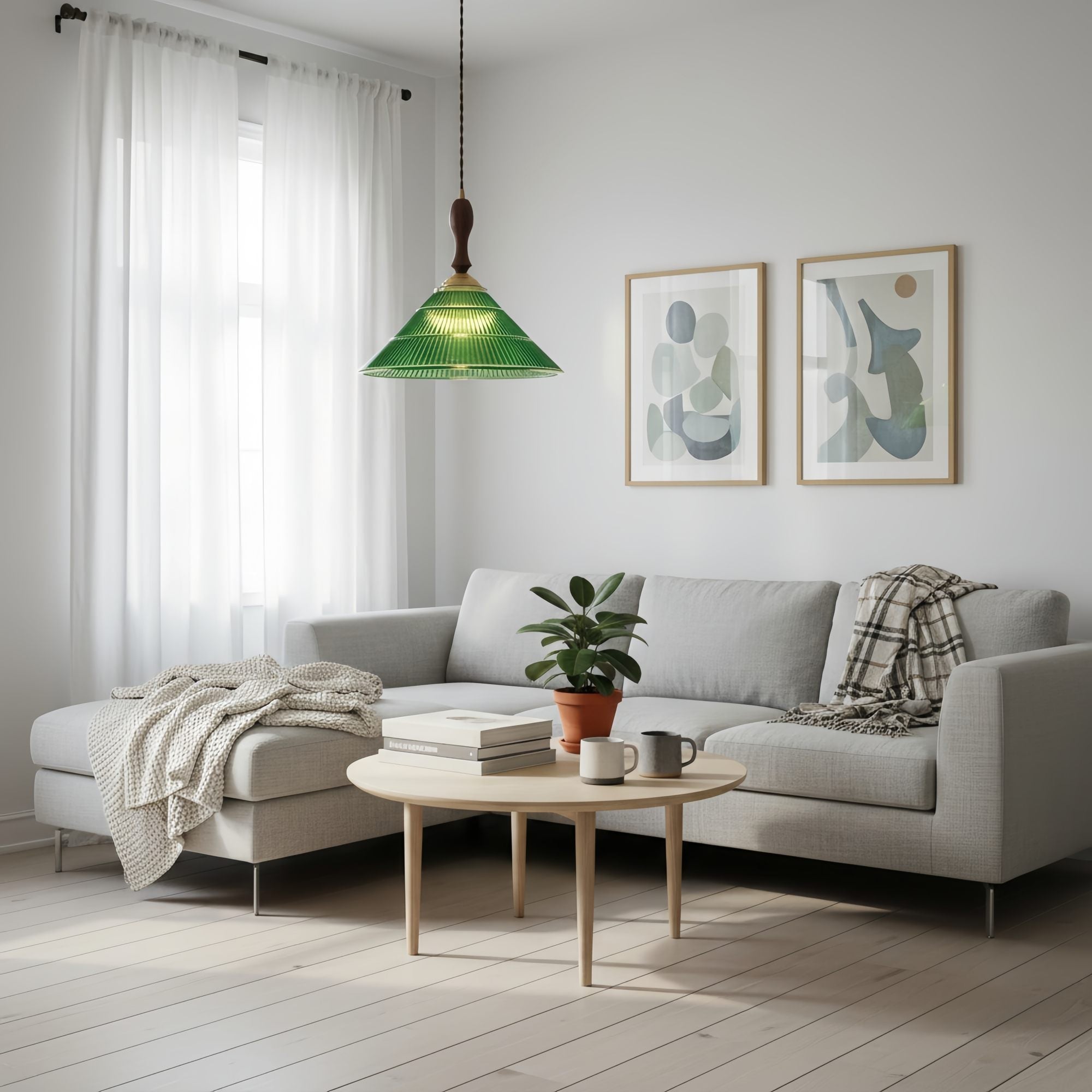 Elunaris Vintage Trumpet Shape Pendant Light with Green Glass Shade for Dining Room | Esilora