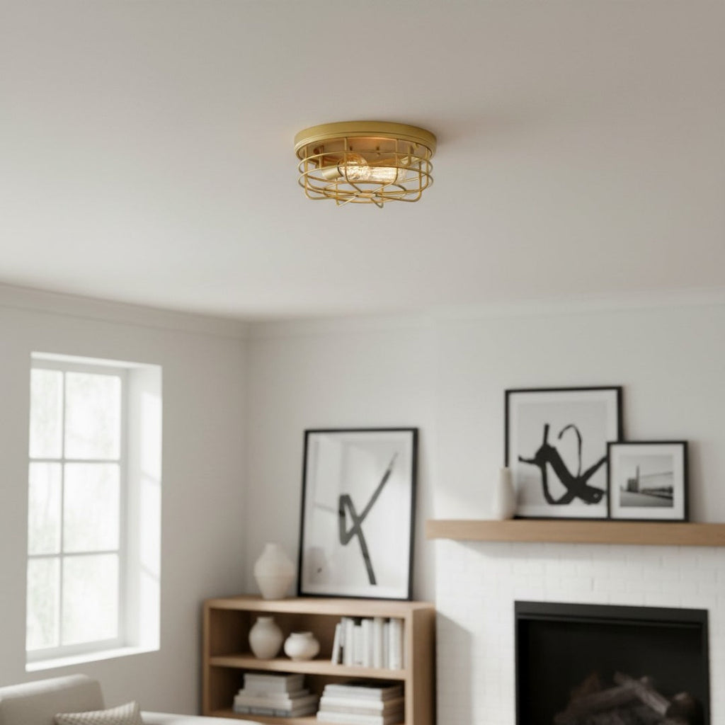 Lampada da soffitto rotonda Gridray con gabbia in metallo, stile industriale – illuminazione per interni di cucina e ingresso | Esilora