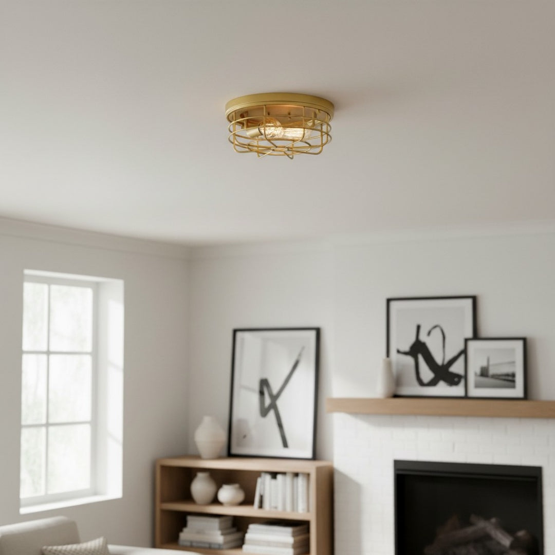 Lampada da soffitto rotonda Gridray con gabbia in metallo, stile industriale – illuminazione per interni di cucina e ingresso | Esilora
