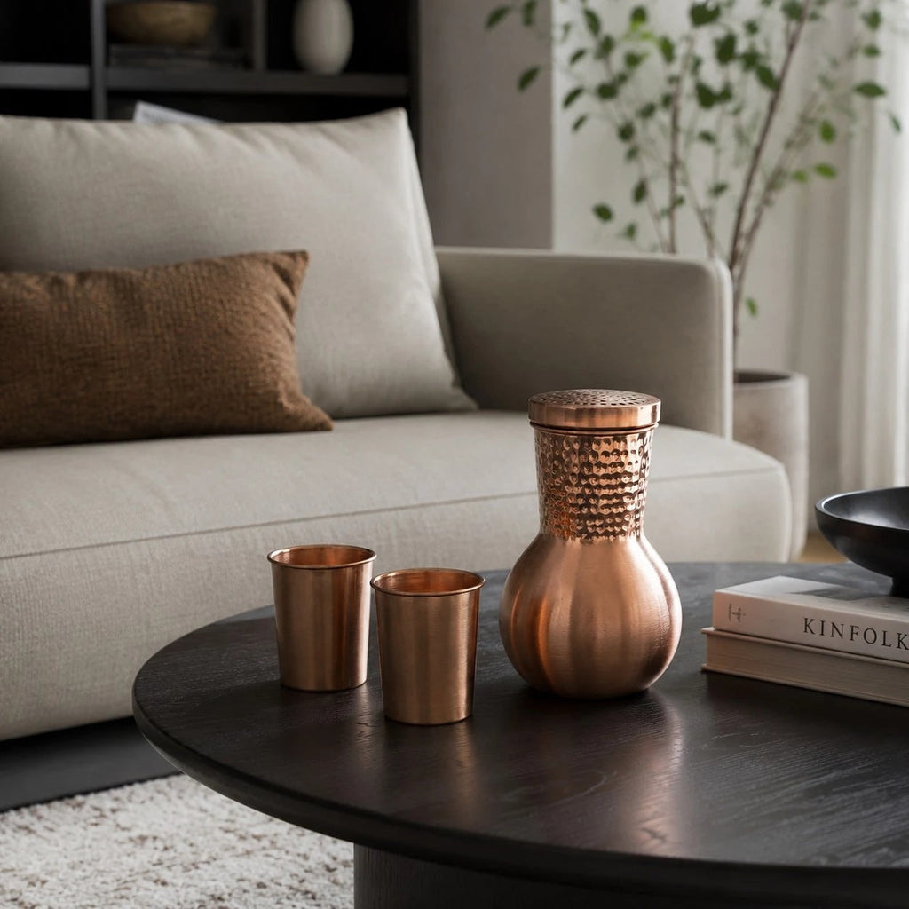 Handcrafted Hammered Copper Water Kettle Set | Esilora